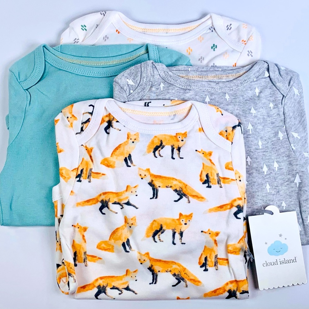 Baby Boys' 4pk Fox Long Sleeve Bodysuit - Cloud Island™ Orange 12M